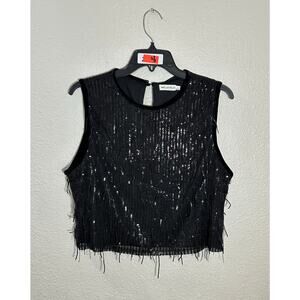 Avec Les Filles Black Sleeveless Sequin Cropped Top NWT